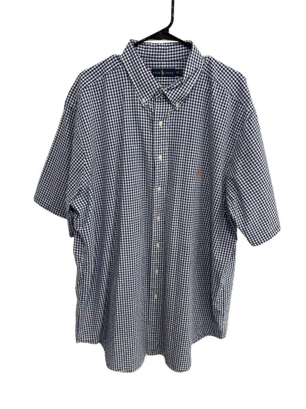 Ralph Lauren 2XLT Mens Blue White Gingham Short Sleeve Shirt Old Money Preppy